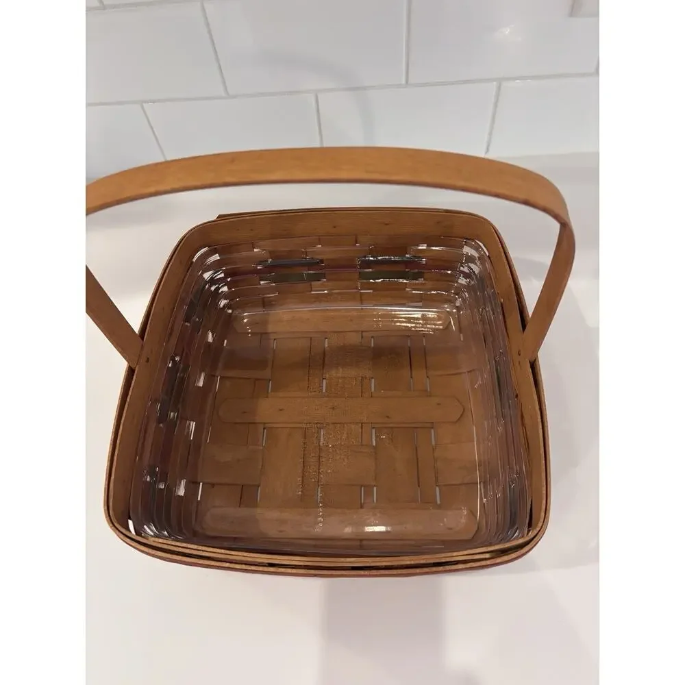 1990 LONGABERGER Square Basket Stationary Handle Blue Green Red Bands 12" - Picture 8 of 8
